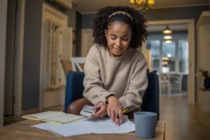 A woman making financial decisions at home